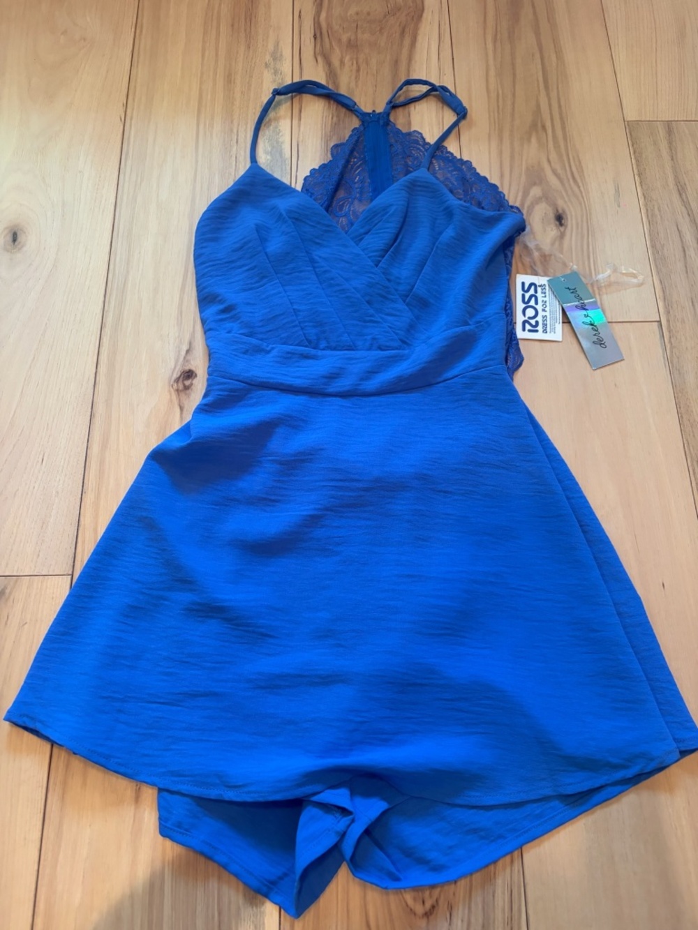 NWT Derek Heart Royal Blue Lace Open Back Skort Romper S